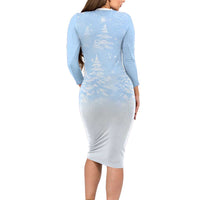 Yorkshire Terrier Dog Christmas Long Sleeve Bodycon Dress with Peace Love Joy Quote and Santa Hat Puppies in Snowy Winter Scene - Wonder Print Shop