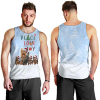 Yorkshire Terrier Dog Christmas Men Tank Top with Peace Love Joy Quote and Santa Hat Puppies in Snowy Winter Scene - Wonder Print Shop