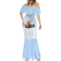 Yorkshire Terrier Dog Christmas Mermaid Dress with Peace Love Joy Quote and Santa Hat Puppies in Snowy Winter Scene - Wonder Print Shop