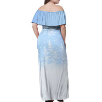 Yorkshire Terrier Dog Christmas Off Shoulder Maxi Dress with Peace Love Joy Quote and Santa Hat Puppies in Snowy Winter Scene - Wonder Print Shop