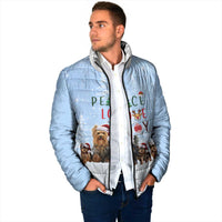 Yorkshire Terrier Dog Christmas Padded Jacket with Peace Love Joy Quote and Santa Hat Puppies in Snowy Winter Scene - Wonder Print Shop
