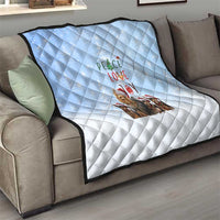 Yorkshire Terrier Dog Christmas Quilt with Peace Love Joy Quote and Santa Hat Puppies in Snowy Winter Scene - Wonder Print Shop