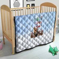 Yorkshire Terrier Dog Christmas Quilt with Peace Love Joy Quote and Santa Hat Puppies in Snowy Winter Scene - Wonder Print Shop