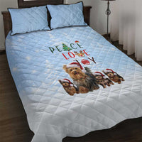 Yorkshire Terrier Dog Christmas Quilt Bed Set with Peace Love Joy Quote and Santa Hat Puppies in Snowy Winter Scene - Wonder Print Shop