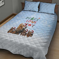 Yorkshire Terrier Dog Christmas Quilt Bed Set with Peace Love Joy Quote and Santa Hat Puppies in Snowy Winter Scene - Wonder Print Shop