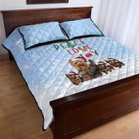 Yorkshire Terrier Dog Christmas Quilt Bed Set with Peace Love Joy Quote and Santa Hat Puppies in Snowy Winter Scene - Wonder Print Shop