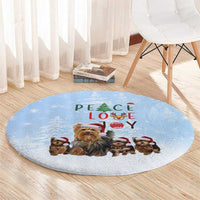 Yorkshire Terrier Dog Christmas Round Carpet with Peace Love Joy Quote and Santa Hat Puppies in Snowy Winter Scene - Wonder Print Shop