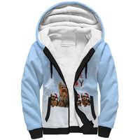 Yorkshire Terrier Dog Christmas Sherpa Hoodie with Peace Love Joy Quote and Santa Hat Puppies in Snowy Winter Scene - Wonder Print Shop