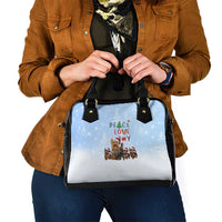 Yorkshire Terrier Dog Christmas Shoulder Handbag with Peace Love Joy Quote and Santa Hat Puppies in Snowy Winter Scene - Wonder Print Shop