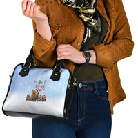 Yorkshire Terrier Dog Christmas Shoulder Handbag with Peace Love Joy Quote and Santa Hat Puppies in Snowy Winter Scene - Wonder Print Shop