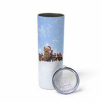 Yorkshire Terrier Dog Christmas Skinny Tumbler with Peace Love Joy Quote and Santa Hat Puppies in Snowy Winter Scene - Wonder Print Shop