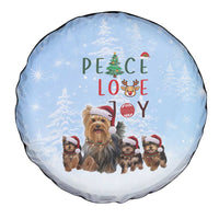 Yorkshire Terrier Dog Christmas Spare Tire Cover with Peace Love Joy Quote and Santa Hat Puppies in Snowy Winter Scene - Wonder Print Shop