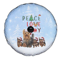 Yorkshire Terrier Dog Christmas Spare Tire Cover with Peace Love Joy Quote and Santa Hat Puppies in Snowy Winter Scene - Wonder Print Shop