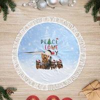 Yorkshire Terrier Dog Christmas Tree Skirt with Peace Love Joy Quote and Santa Hat Puppies in Snowy Winter Scene - Wonder Print Shop