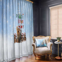 Yorkshire Terrier Dog Christmas Window Curtain with Peace Love Joy Quote and Santa Hat Puppies in Snowy Winter Scene - Wonder Print Shop