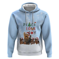 Yorkshire Terrier Dog Christmas Zip Hoodie with Peace Love Joy Quote and Santa Hat Puppies in Snowy Winter Scene - Wonder Print Shop