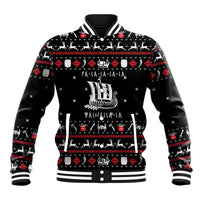 Viking Christmas Baseball Jacket with Fa La La La La Valhalla Quote and Longship Nordic Pattern - Wonder Print Shop