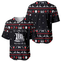 Viking Christmas Baseball Jersey with Fa La La La La Valhalla Quote and Longship Nordic Pattern - Wonder Print Shop