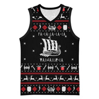 Viking Christmas Basketball Jersey with Fa La La La La Valhalla Quote and Longship Nordic Pattern - Wonder Print Shop