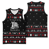 Viking Christmas Basketball Jersey with Fa La La La La Valhalla Quote and Longship Nordic Pattern - Wonder Print Shop