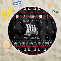 Viking Christmas Beach Blanket with Fa La La La La Valhalla Quote and Longship Nordic Pattern - Wonder Print Shop
