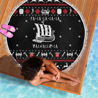 Viking Christmas Beach Blanket with Fa La La La La Valhalla Quote and Longship Nordic Pattern - Wonder Print Shop