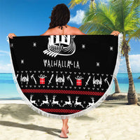 Viking Christmas Beach Blanket with Fa La La La La Valhalla Quote and Longship Nordic Pattern - Wonder Print Shop