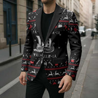 Viking Christmas Blazer with Fa La La La La Valhalla Quote and Longship Nordic Pattern - Wonder Print Shop