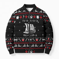 Viking Christmas Bomber Puffer Jacket with Fa La La La La Valhalla Quote and Longship Nordic Pattern - Wonder Print Shop