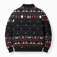 Viking Christmas Bomber Puffer Jacket with Fa La La La La Valhalla Quote and Longship Nordic Pattern - Wonder Print Shop