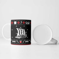 Viking Christmas Ceramic Mug with Fa La La La La Valhalla Quote and Longship Nordic Pattern - Wonder Print Shop