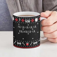 Viking Christmas Ceramic Mug with Fa La La La La Valhalla Quote and Longship Nordic Pattern - Wonder Print Shop