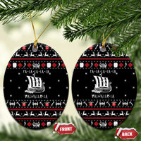 Viking Christmas Ceramic Ornament with Fa La La La La Valhalla Quote and Longship Nordic Pattern - Wonder Print Shop