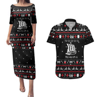 Viking Christmas Couples Matching Puletasi and Hawaiian Shirt with Fa La La La La Valhalla Quote and Longship Nordic Pattern - Wonder Print Shop