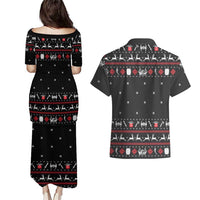 Viking Christmas Couples Matching Puletasi and Hawaiian Shirt with Fa La La La La Valhalla Quote and Longship Nordic Pattern - Wonder Print Shop