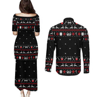 Viking Christmas Couples Matching Puletasi and Long Sleeve Button Shirt with Fa La La La La Valhalla Quote and Longship Nordic Pattern - Wonder Print Shop