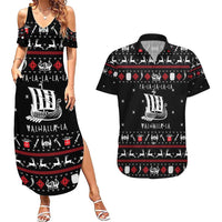 Viking Christmas Couples Matching Summer Maxi Dress and Hawaiian Shirt with Fa La La La La Valhalla Quote and Longship Nordic Pattern - Wonder Print Shop