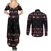 Viking Christmas Couples Matching Summer Maxi Dress and Long Sleeve Button Shirt with Fa La La La La Valhalla Quote and Longship Nordic Pattern - Wonder Print Shop