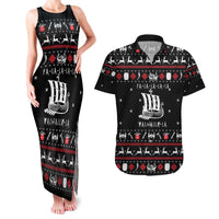 Viking Christmas Couples Matching Tank Maxi Dress and Hawaiian Shirt with Fa La La La La Valhalla Quote and Longship Nordic Pattern - Wonder Print Shop