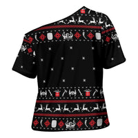 Viking Christmas Cross Shoulder Shirt with Fa La La La La Valhalla Quote and Longship Nordic Pattern - Wonder Print Shop