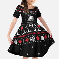 Viking Christmas Family Matching Long Sleeve Bodycon Dress and Hawaiian Shirt with Fa La La La La Valhalla Quote and Longship Nordic Pattern - Wonder Print Shop