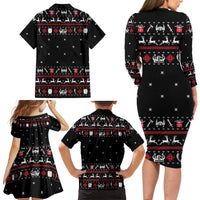 Viking Christmas Family Matching Long Sleeve Bodycon Dress and Hawaiian Shirt with Fa La La La La Valhalla Quote and Longship Nordic Pattern - Wonder Print Shop