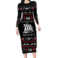 Viking Christmas Family Matching Long Sleeve Bodycon Dress and Hawaiian Shirt with Fa La La La La Valhalla Quote and Longship Nordic Pattern - Wonder Print Shop