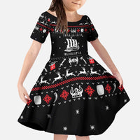 Viking Christmas Family Matching Off The Shoulder Long Sleeve Dress and Hawaiian Shirt with Fa La La La La Valhalla Quote and Longship Nordic Pattern - Wonder Print Shop