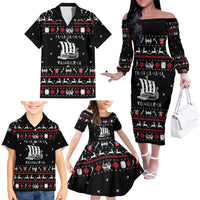 Viking Christmas Family Matching Off The Shoulder Long Sleeve Dress and Hawaiian Shirt with Fa La La La La Valhalla Quote and Longship Nordic Pattern - Wonder Print Shop