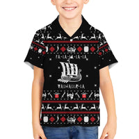 Viking Christmas Family Matching Off The Shoulder Long Sleeve Dress and Hawaiian Shirt with Fa La La La La Valhalla Quote and Longship Nordic Pattern - Wonder Print Shop