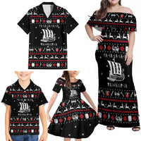 Viking Christmas Family Matching Off Shoulder Maxi Dress and Hawaiian Shirt with Fa La La La La Valhalla Quote and Longship Nordic Pattern - Wonder Print Shop