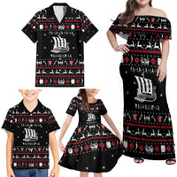 Viking Christmas Family Matching Off Shoulder Maxi Dress and Hawaiian Shirt with Fa La La La La Valhalla Quote and Longship Nordic Pattern - Wonder Print Shop