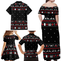 Viking Christmas Family Matching Off Shoulder Maxi Dress and Hawaiian Shirt with Fa La La La La Valhalla Quote and Longship Nordic Pattern - Wonder Print Shop