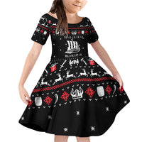 Viking Christmas Family Matching Off Shoulder Short Dress and Hawaiian Shirt with Fa La La La La Valhalla Quote and Longship Nordic Pattern - Wonder Print Shop